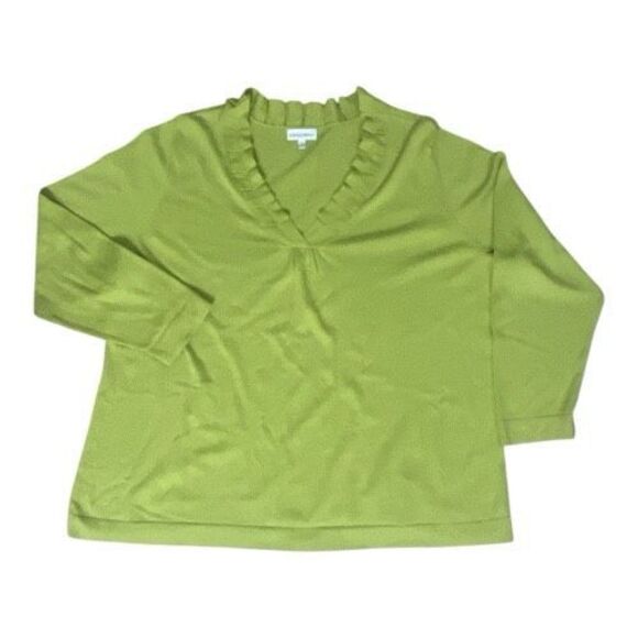 Fashion Bug Lime Green Long Sleeve Knit Top Plus Size 2X Ruffle V-Neck Cotton - Picture 13 of 14